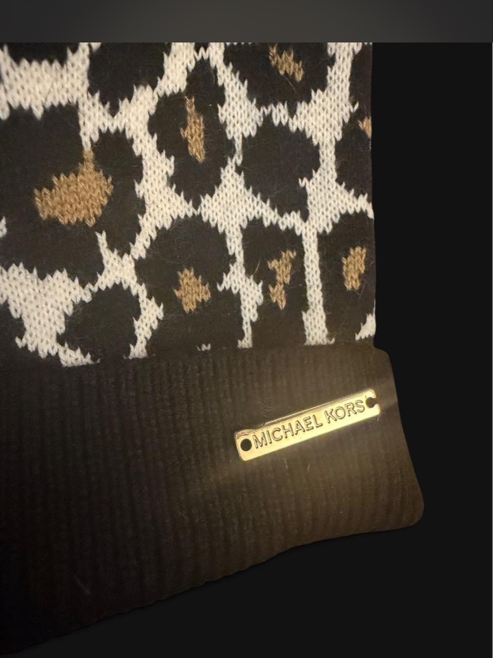 Michael Kors womens Leopard Print Beanie - Black, White & Brown - Picture 3 of 4